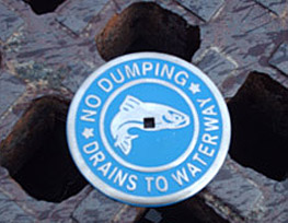 "No Dumping" marker installed on storm drain
